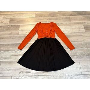 SHEIN orange and black knee length fall dress size S